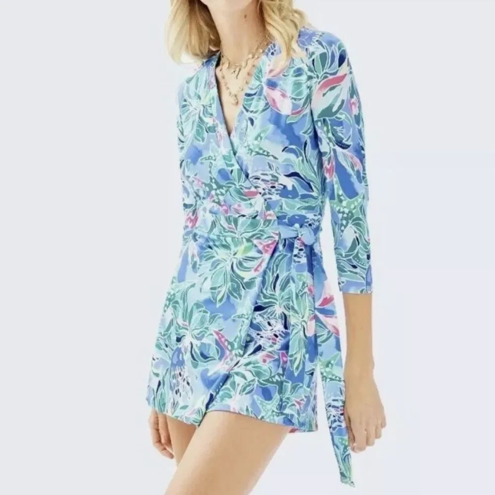 Lilly Pulitzer Karlie Wrap Romper Bennett Blue Celestial Seas